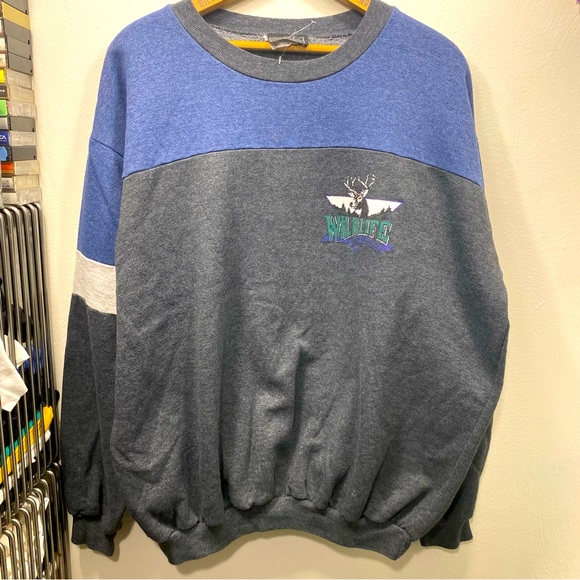 L-XL VINTAGE 80s 90s WILDLIFE CLASSICS LIGHTWEIGHT COLOR BLOCK CREWNECK - Picture 1 of 4